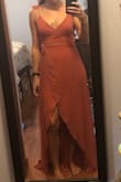 I ordered this to wear to a wedding and it's beautiful! A perfect color for fall. It's a little long, but with heels should be perfect. - Lauren B.