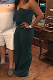 I was nervous when I bought this because the model is very skinny and not curvy like I am. But when I tried it on, it fit amazing! It stayed up and I didn't have knee pulling it up all night! The material is not heavy or very light. It is stretchy and I wore it in 90 drgre weather and was fine! It hugged all my curves in all the right places! Definitely will be buying in other colors! - Sierra M.