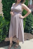 Got this dress for a wedding a couple months prior, knowing I'd need some extra room being almost 5 months pregnant by the time the wedding would occur. So many ways to tie the top, so cute for dressing up or making a little more casual. The best part is that I'll be able to wear it after the baby comes. On top of it all, the color goes with everything and the material is very comfortable and forgiving. If you're pregnant and have an upcoming event, spare yourselves the frumpy maternity dresses and get.this.one.NOW! - Robin I.