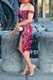 I like the fit the moment I tried it on. I wore this at the wedding and got a lot of compliments. The material is stretchy a a little bit, it snug perfectly and it's not a cheap looking material.I am so happy with my purchase. The shipment was fast. I highly recommend this item. - Arlyn S.