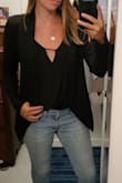 I have broad shoulders so the small is a bit tight in the upper arms/shoulders, but definitely fits me better than the medium which I returned. Great, sharp style to dress up any outfit! The material wrinkles easily but is not noticeable with the black one. The taupe definitely shows every wrinkle. Highly recommend this to class up any outfit! - Jamie H.