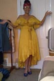 This dress is amazing!! I needed to get it two sizes larger than I normally would.. I always wear a medium but had to purchase an Excel! However, it sits and looks fantastic! The material is great and the color is perfect too! - Brenda B.