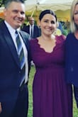 I just loved this unique dress with its burgundy lace and show-stopper back! It was gaping a bit so I had it professionally tacked in the back--had to have it hemmed too (always do, I'm on the shorter side of average!). Lots of compliments. Totally worth it. - Lisa K.