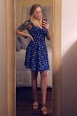 Very flattering and cute! I get a lot of compliments every time I wear it. Fabric is airy and comfortable. Blue color is as pictured! - Alexandra C.