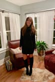 This dress is too cute! It's soft, it fits nicely, and it is a perfect balance of sexy and classy... short length but the long sleeves and cow neck keep it modest. I love it. - Jennifer D.
