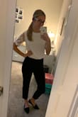 This is a great top to put underneath a blazer and adds a little something to the look without the blazer with the sleeves. It fits a little tight across the shoulders but other than that it is pretty true to size. The white is slightly transparent but with a nude bra underneath it's not noticeable! Thank you Lulus! - Janine A.