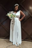 I admit that I am nothing like a fit model for this dress and had gained more weight before wearing. I ordered it as a wedding day backup but did not use until 1yr later for my anniversary. Despite the tight, no-give waistband and low-cut sides, it is a nice dress. I felt like a goddess in my flowy white gown. It laundered well. - Jill H.