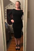Im by no means a small in anyway shape or form. I've got those lovely lady lumps but after reading all the other reviews I decided to size down. I was NOT disappointed! It fits like a glove and hits your curves like no other. It's a showstopper for sure. So much that I keep trying it on to make sure this is real life! Do I really look this badass! Why yes, I think I do!

The fabric is thick and cozy with plenty of stretch. With a conservative look to the front of the dress, the delicious open back, and curve hugging material you can feel confident and sexy as the divine woman you are! - Lyndsey M.