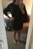I really love this sweater dress. I typically wear a size 6 so I ordered a medium and it's a perfect fit. It's cozy and you can't see through the knit, which is good. I love the olive green color and it looks AMAZING with my black over the knee boots. You can wear it with the v in the front or back and it looks great. Honestly really impressed that this dress can give that slouchy sweater dress vibe without being unflattering! It's awesome! - Karen E.