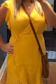 This dress is sunny and fun. Planning to wear on vacation with sandals. Will use fashion tape or pin top to avoid "overexposure"... but some body types may not need that step. I have a chunky middle and this dress camouflages that well! - Atalie
