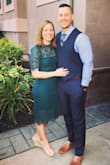 This dress is gorgeous. Exactly as the photos show, color is stunning. I wore this to a fall wedding (end of September) and it was perfect. Received a lot of compliments. I danced all night long with no issues. Wore a strapless bra, nothing showed. PERFECTION! Excellent quality as well. - Casey C.