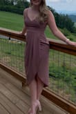 This was exactly what I was looking for for my friends wedding. Runs a little small around the rib cage, I ordered 2 (one in a larger size and another color) but sizing up was too large for me. Color is exactly as pictured. I will say if you're attending an outdoor event I wouldn't recommend it as the wind kept blowing it open at the slit and made it a bit risky and uncomfortable. - Debra F.