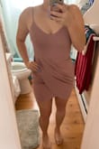 I decided to order this for my sister's more casual-beach wedding and I love this. Since this is body-con I ordered it in both a medium and a small. In normal sizing I am a medium, but Lulus always seems to run a little big on me! I did end up keeping the small and returning the medium. The style of this dress is so flattering and the cut is beautiful! The color is going to look great with a tan! Wore this to my sisters wedding! - Jenessa D.