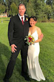 The dress fit perfectly for my wedding dress.
I just need to trim the bottom since I'm short. - Novani M.