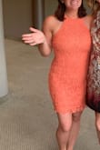 Such a beautiful dress. I wore it to my sister's rehearsal dinner in AZ a few weeks ago. It was comfortable, easy to zip and flattering. It's form fitting but doesn't feel tight and the lace helps with no bra. - Erica K.