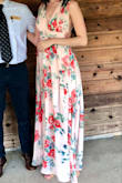 I originally ordered a small but switched for a medium due to the slit height and not fitting around the rib cage. The medium worked perfectly. I ended up sewing the slit just a little just because it was more skin than I was use to. But it was totally optional. At 5'10" I wore this with a two inch heel and it still gracefully grazed the floor. The fabric is solid. Fully lined and well made. Recommend! Though maybe fit more to your bust than your waist. - Hannah G.