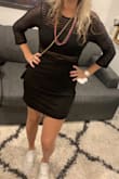 I loved this dress online but was a bit underwhelmed when it arrived. I purchased it for a bachelorette party in NYC and received a lot of compliments on it, but i felt it wasn't as big of a wow factor that i imagined. It's a bit tight which is unusual for the typical size M i get from lulus but sizing up would've been too large. Second photo loaded to show sleeves - they were a little longer on me and a bit baggy. - Haley W.