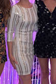 I Purchased this dress, risking the fact that it was a final sale item, and was happy with the purchase. It fits just fine and true to size. I'm always careful about what I pay for dresses with lots of sequins . Thankfully, this one was neither expensive nor does it shed sequins like some other items I have. - Sarah B.