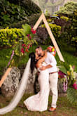 I had to have my dress altered because with ordering a large, it was a bit long but it fit my large busy perfectly! It was lightweight and easy to move in! I felt beautiful on my big day! - Bianca E.