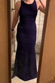 This dress is long and I love it!! I like my dresses a little snug and this fit like a glove. I'm going to wear a slimmer just so I don't have to suck in my after dinner gut. I have a small/ flat but, however this dress gives me the allusion of a nice little booty! My husband loves it and so do I! - Samantha G.