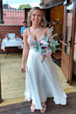 The dress was perfect!!! Totally affordable and honestly great quality. I only wore this dress for my receptions so like 3 hours max which leds to the only problem I had, at the end of the reception (like last 30 minutes) I was just standing there chatting with people and the right strap just broke and I had to go to rest of the night with it Bobby pinned so it would stay together :( (also the straps were not even tight they were actually a little loose) - Nicole B.