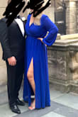 Had to find a dress I could wear to a black tie wedding. 5 months postpartum and was feeling not so great about myself. Needed something to cover my breastfeeding boobs, and easy to pump in.(mom problems) so I ordered a couple other dresses, and this one was perfect. The waist was super large, but didn't have time to order a size down and take the chance it didn't fit in bra area. It worked out great! And wasn't to heavy. - Nicole K.