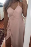 I wore this dress to an August wedding and it was perfect! I'm short so I had to go to a seamstress to get it hemmed but other than that it's adorable! Def get someone to help you tie the dress though because it wraps around. The slit is perfect too. - Alessandra E.