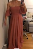 Love the dusty rose color! The flutter sleeve is beautiful but too constraining. I wouldn't be able to lift my arm above my shoulders when I'm on the dance floor. I also thought the bottom of the dress was too full for me. I wish they made this dress in a top! - Lauren L.