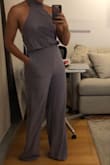 Love the lavender color and the silhouette of the jumpsuit. You can't wear a bra because of the open back. I love this for a summer wedding! Was a little long waisted but I just pulled it up a bit and it looks great! - Lauren L.