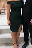 I wore this dress to my brother's wedding. I received so many compliments on the fit, color and style. The slit is a little revealing but in a stylish and sexy way! I did have to pull the dress down every time I stood up, but worth it to look that good. :) - Jennifer H.