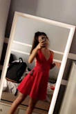 Dress is super cute and I love everything about it, only thing is my boobs do not fit the dress so it's a little big up there. - Ariana O.