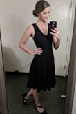 Got this for my future sister-in-law's wedding this past weekend. It was a little big, but didn't take away from the class of the dress. It was fun, flirty, sexy, and classy! I love how full the skirt is and the vneck is just deep enough for a little cleavage, but not too much. It was a little longer than the picture but in the best way! Paired it with a pointed black heel! So in love. Very Hepburny! - Sarah B.