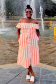 I ordered this to wear for an event. I got many compliments. It was very comfortable and fit perfectly. I also ordered the one green striped one. I can't wait to wear it. - LaQuita H.