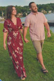 I LOVE THIS DRESS! I was starting to get a little stressed out that I wasn't going to find a dress for what I was imagining in my head. Once I tried this dress on, I knew I had found the one! Since it's a wrap dress, I was able to loosen or tighten it if I needed. It really defines your figure! Its so comfortable and isn't terribly long, I wore wedges with it for our engagement shoot and there was no worrying about it hitting the ground. The fun sleeves adds a cute touch! - Caitlin F.