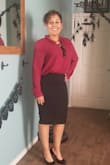 I wore this amazing top today with my new pencil skirt that I bought from Lulus as well. It fit very nice. I was a bit concerned because I ordered a size M based on my breast measurements when I normally can get away with a small. I wanted this top for a military function so I had no desire to show cleavage. It worked perfectly! - Amy P.