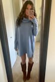 Love this dress- it's perfect for fall! It's a more loose fitted dress but still sexy due to the length. The blue color is beautiful and the fabric is extremely soft. I've received tons of compliments already. - Emily B.