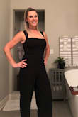 I bought this jumper for a wedding and it was perfect! The material is stretchy but not cheap looking. I have a difficult time finding the length I like but this jumper was perfect for my height. I paired it with 3 inch heals! I also layered it with a black blazer because it was a little chilly for no sleeves. This would be sexy as hell for a night out on the town too. I usually wear a size 6-8 and bought the medium size. It wasn't tight or baggy. It was a perfect fit. - Brooke J.