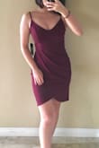 4'11'' (148 cm); 94 lbs (42.5 kg); 17 yrs old
It's really hard to find clothes that fit me because of my height but I'm pleasantly surprised by this dress
Here are my personal observations:
- Decent quality material for the price
- Stretchy but tight enough to fit around the curves
- Perfect length for me (vary depending on your height but shouldn't be too long/short)
- Slightly long straps
- Worn with strapless bra
- Beautiful color (more like wine red than purple)
I hope this review helps, especially my fellow short girls out there <3 - Mizuho F.