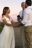 The dress is true to size, and the material is light and perfect for a beach wedding. I got many compliments on my wedding day. This dress for the price is perfect and I'm glad I bought it. - Genesis V.