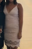 I wore this dress recently for a wedding, and would definitely recommend it! It fits true to size, but is form-fitting, so the only time I wouldn't suggest it is if you're looking for a looser dress. The length of the dress is great. I was able to wear it with heels and dance without worrying about the dress riding up. I didn't need to wear a bra with it because of the double layering of material. - Jessica S.