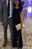 I received SO many compliments for this dress which I wore to a black tie optional wedding. I'm 5'2" and about 124 lbs, and the XS fit very well. The only note to make is I wish I ordered "short" instead of Regular; even when wearing 4 inch heels this was too long so I had to hold up the dress every time I walked and during dancing (since I didn't have time to hem it). I needed my husband to help me with the side zipper but other than that it was really perfect! - Sharon B.