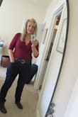 Love this top, I have another on in the mustard color. This red is beautiful. Shows just the right amount of cleavage. Pairs beautifully with scarves, jeans, skirts. Very comfortable. - Indra H.