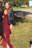 Could not have picked a better dress for my brothers wedding. So flattering. I bought it to fit my upper body so it was a little too small for my hips and bunched a bit, and the slit came up a little high when that happened, but otherwise it was a stunner. Felt gorgeous and got compliments all night. Paired well with my leather jacket. - Molly C.