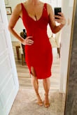 This dress was perfect for a honeymoon date. It hugs in all the right places. The ONLY downside would be that the slit will gape open if you have thick thighs - but it's not a downside if you like showing some leg :) - Emily F.