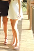 These heels were just as described and were a very nice blush pink color. The ankle straps were a little too big for my ankle so I had to make a hole in the strap myself and the heels itself run a little big so I'd go a half size smaller. But other than that they were perfect and so cute for my homecoming!! - Maya H.