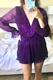 This romper is the perfect birthday or NYE outfit. It's stretchy so while I'm usually a medium in dresses/rompers I figured I'd be a small in this and it fits perfect. Not too short and not too revealing but still sexy. The color is also surprisingly not too loud or out there considering it's a purple, sparkly romper! - Taylor S.