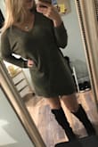 I love this dress sooo much! The olive green color looks super nice. It fits loosely, and can we worn with all types of boots. You can wear it with or without a belt also. My favorite thing about this dress is you can look cute and still be comfy, cozy. I love it so much I actually just ordered it in black too. - Melinda Z.