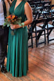 I purchased this dress to wear as bridesmaid in my sister in laws Fall wedding and it worked out great! Got lots of compliments on the color and it was super comfortable all night. The top was easy to switch and style how I preferred and I felt secure it in as well. Length was surprisingly not super long, however I had it shortened since I was wearing flats. Luckily my mom was doing the alterations and noticed that the length of the dress was not event all the way around. The front was significantly shorter then the sides and needed a variety of lengths taken up all around to make it even. Overall great for the price! Would definitely recommend this dress. - Katrina S.
