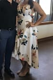 I purchased this for my Spring Bridal Shower and was happy with it! Print looks nice and overall fit is good. My only dislike was the under layer that in theory should be long enough to at least cover your butt, however this wasn't he case. The lining barely cover anything and I had to wear an additional layer underneath to not feel exposed. Mid section has no give, so if it doesn't fit you exactly, it won't be comfortable to sit and be in for a while. - Katrina S.