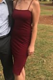 This dress was perfect for a fall wedding! I'm in a weird spot with my sizing right now because I just lost weight and am somewhere between a medium and a large (8-10). The medium is a little tight on me, but I'm still happy with it. This fabric is thick with a little bit of give to it, so it's still comfy, and you don't have to wear a bra! The leg slit is appropriate enough for a wedding but still sexy, and I got tons of compliments all night long. Highly recommend! - Morgan B.